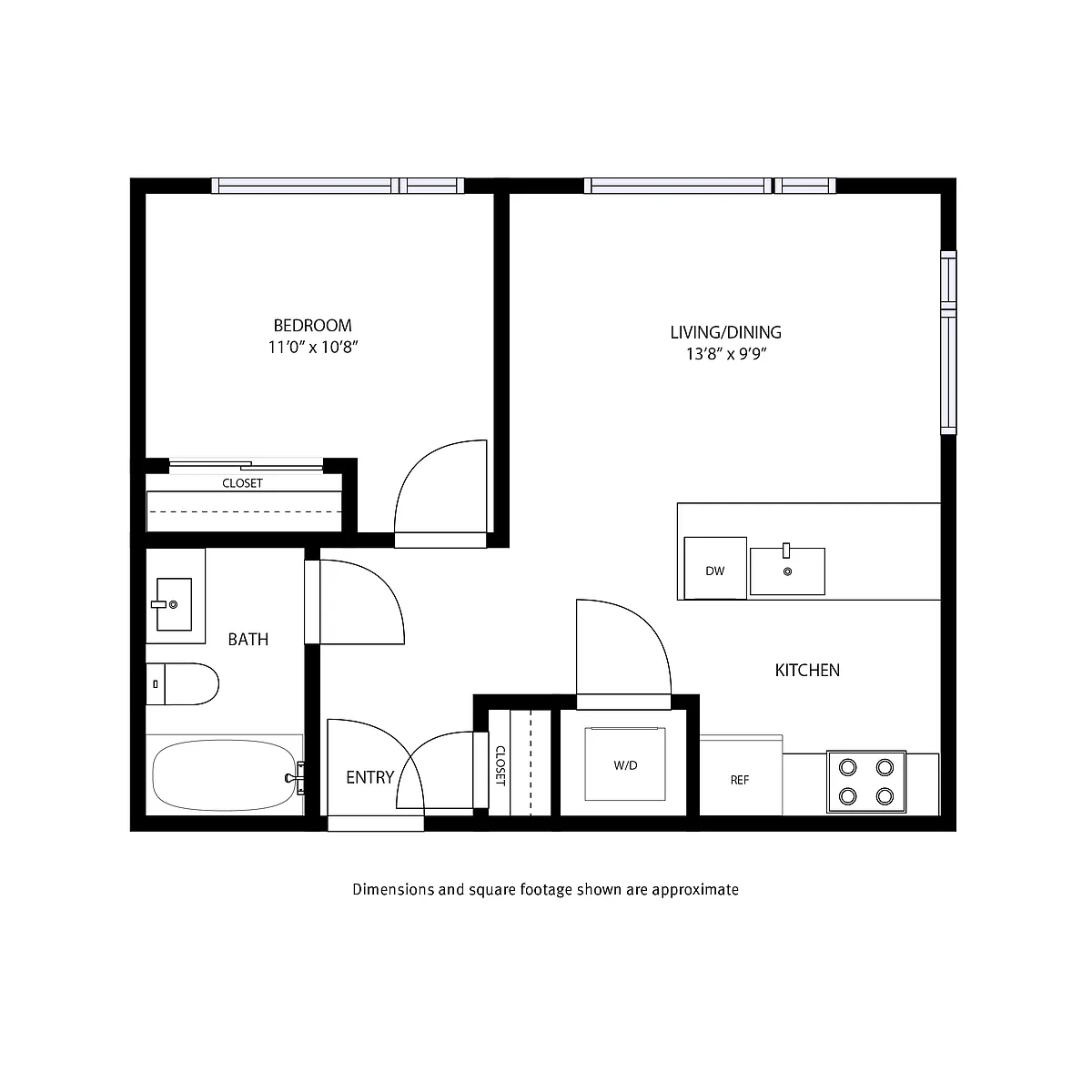 Floor plan 1 Bed and 1 Bath B
