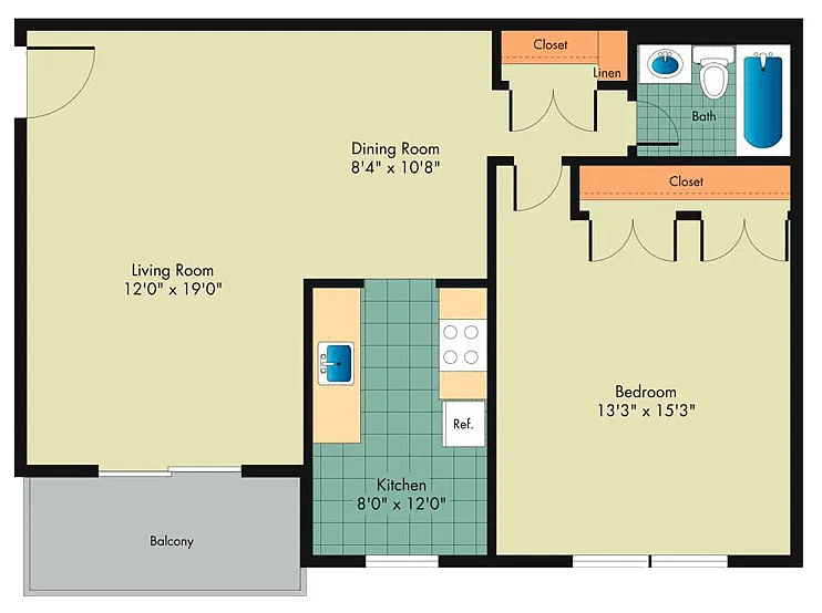Floor plan 1 Bedroom 1 Bath B