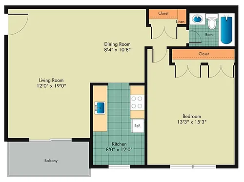 Floor plan 1 Bedroom 1 Bath B