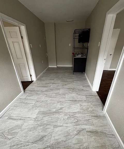 Kitchen with Cabs, Stove, Fridge and Washer/Drier (not included)