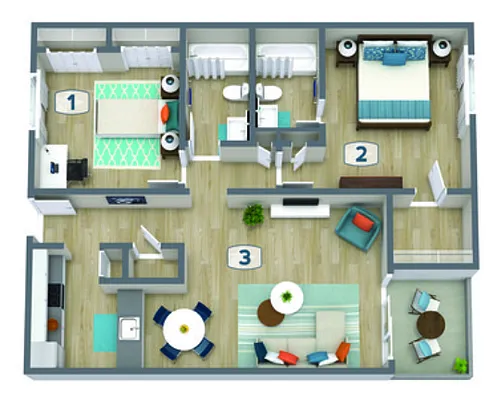 Floor plan Sunrise - 2bed 2bath