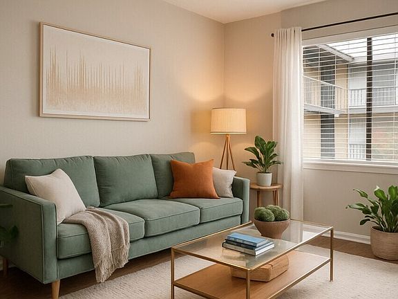 Stylish living room with bright windows and comfortable layout.
Sala elegante con ventanas amplias y diseno comodo.