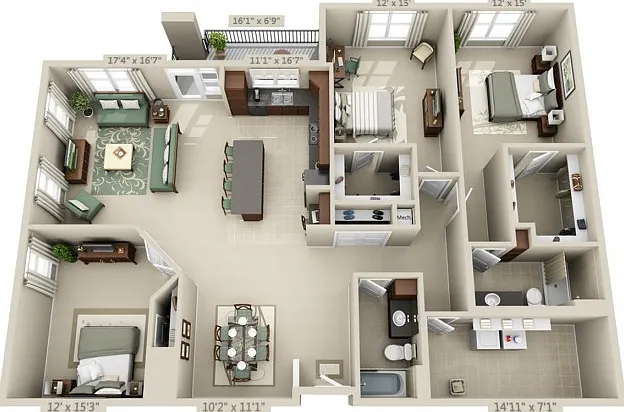 Floor plans are artist's rendering. All dimensions are approximate. Actual product and specifications may vary in dimension or detail. Not all features are available in every apartment. Prices and availability are subject to change. Floor plans are artist