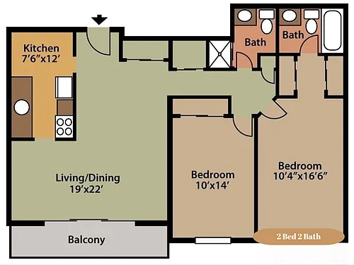 Floor plan 2 Bed 2 Bath