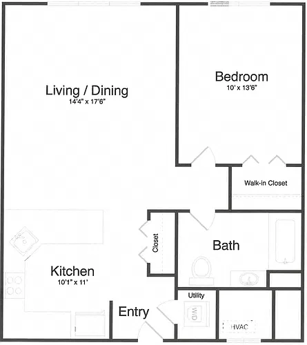 Floor plan 1 Bed/1 Bath-1F