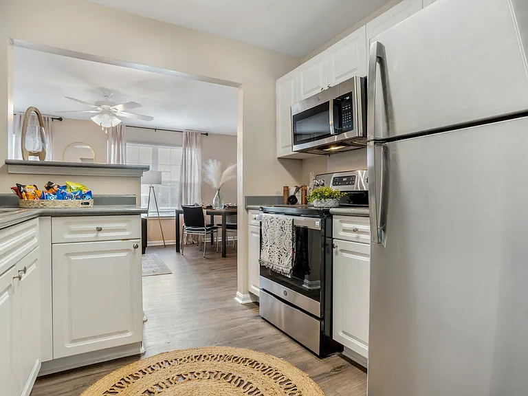 Modern Kitchen with Pass-Through Counter and Stainless-Style Appliances