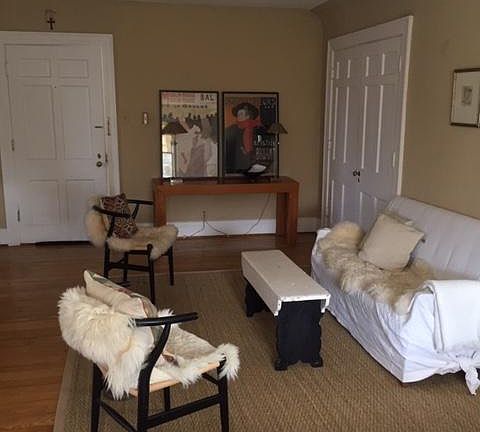 Very nice living room with hardwood floors and double closets