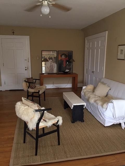 Very nice living room with hardwood floors and double closets