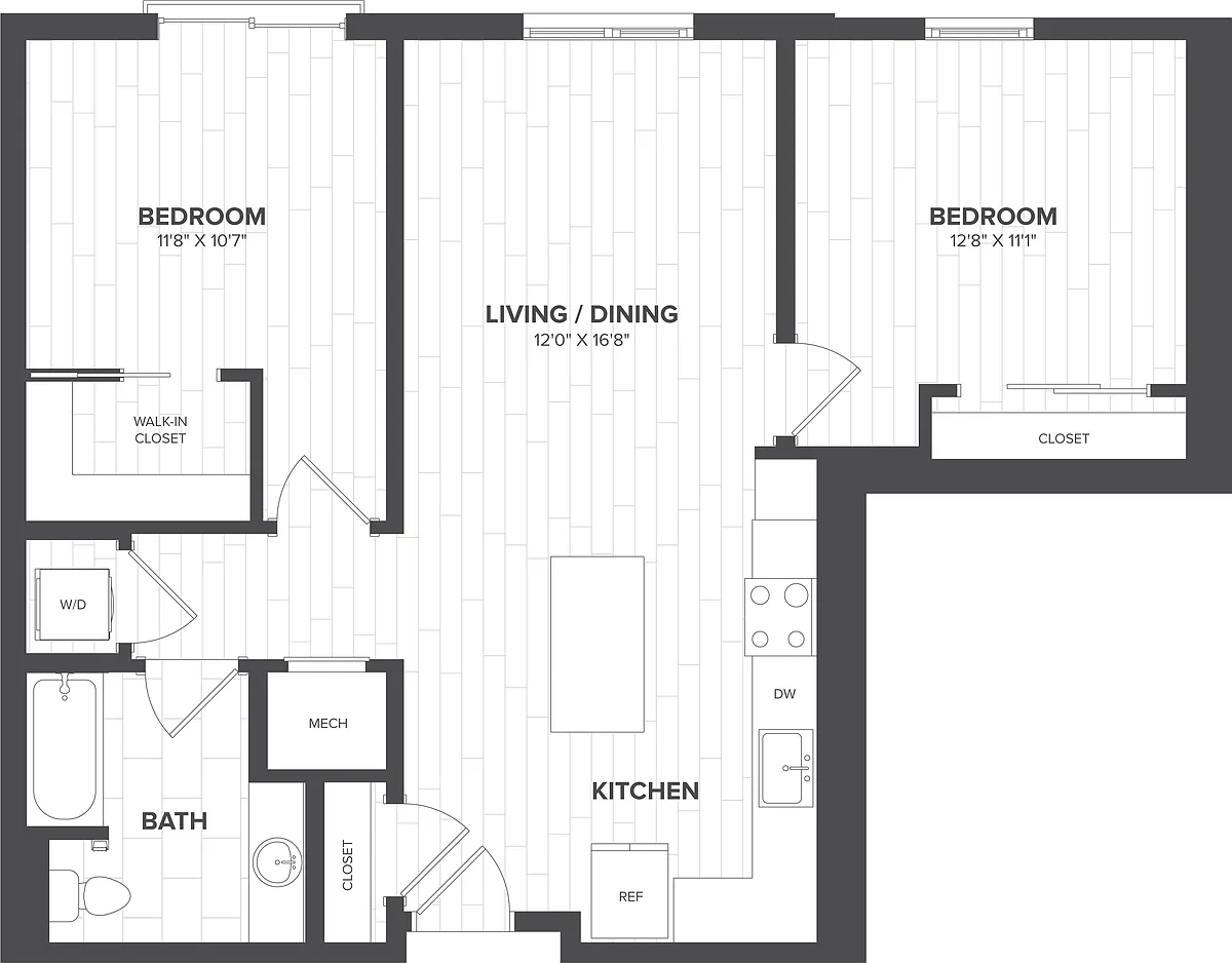 Floor plan 2 Bed-1 Bath-BA1