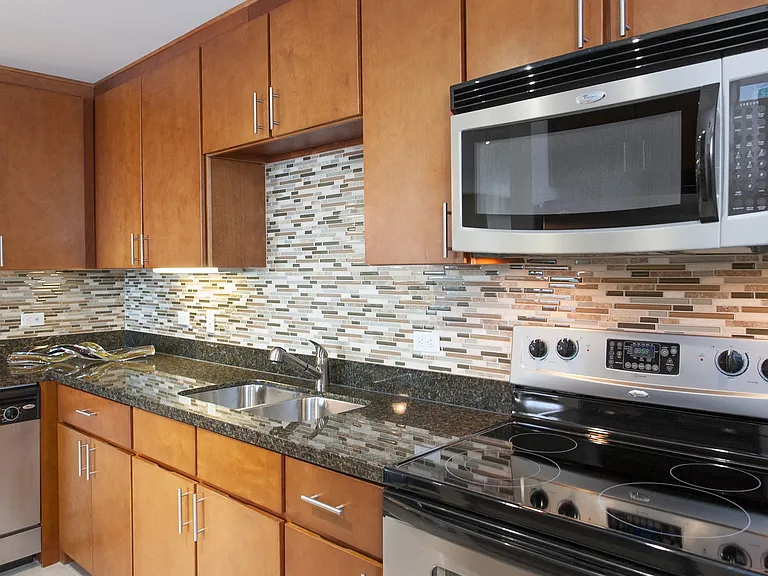Expansive chef's kitchen equipped with luxury stainless steel appliances