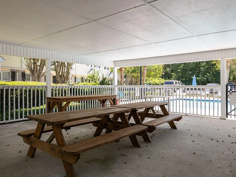Covered picnic area at pool