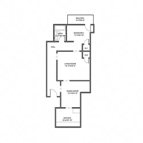 Floor plan 318 McKee- 1 Bedroom + Den (#4) | University Commo