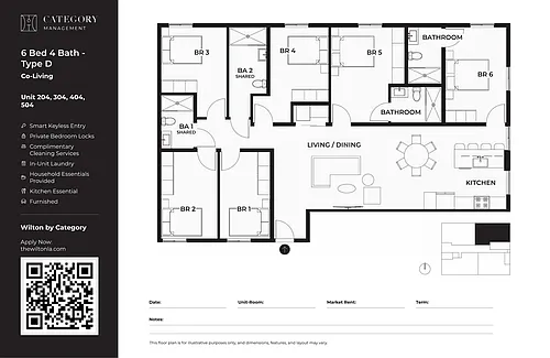 Floor plan 204 304 404 504 Private Bedroom 6 Bed 4 Bath D