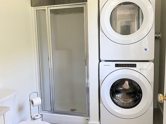 Full bath-shower, washer/dryer, vanity, toilet