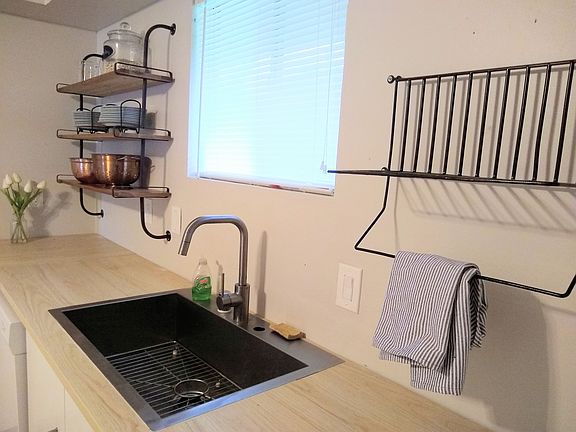 Kitchen sink, dry rack, shelving