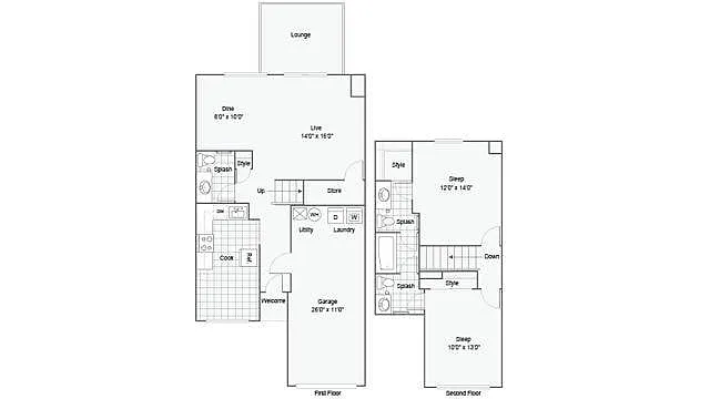 Floor plan 2-Level Duplex 2x1.5 with Attached Garage