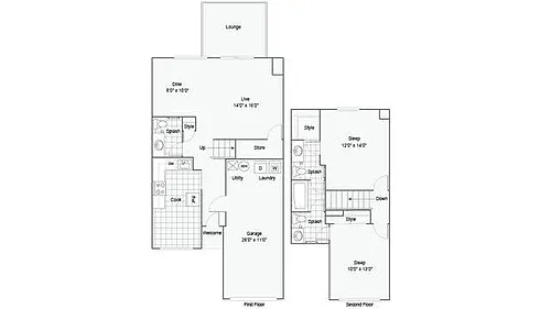 Floor plan 2-Level Duplex 2x1.5 with Attached Garage