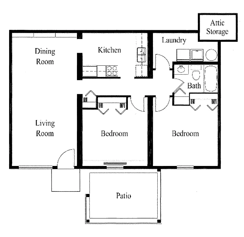 Floor plan Two Bedroom One Bath