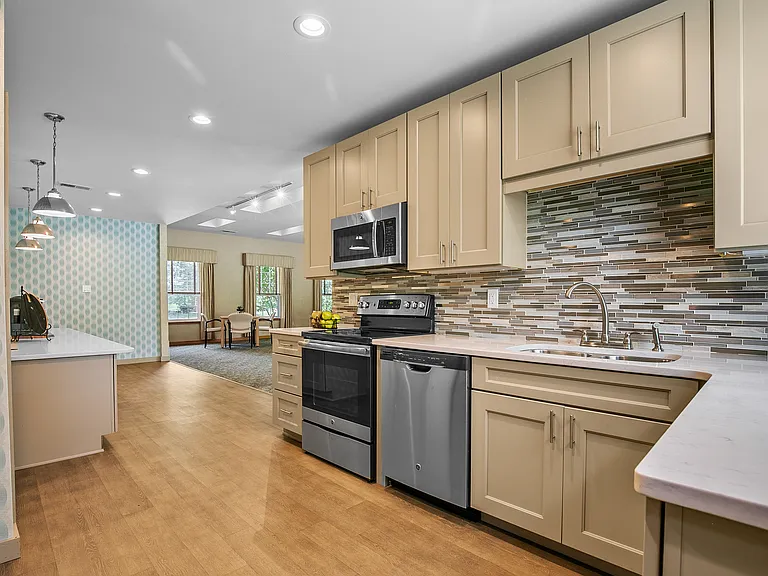 Our community building features a full kitchen that residents are welcome to use when hosting their own private gatherings.