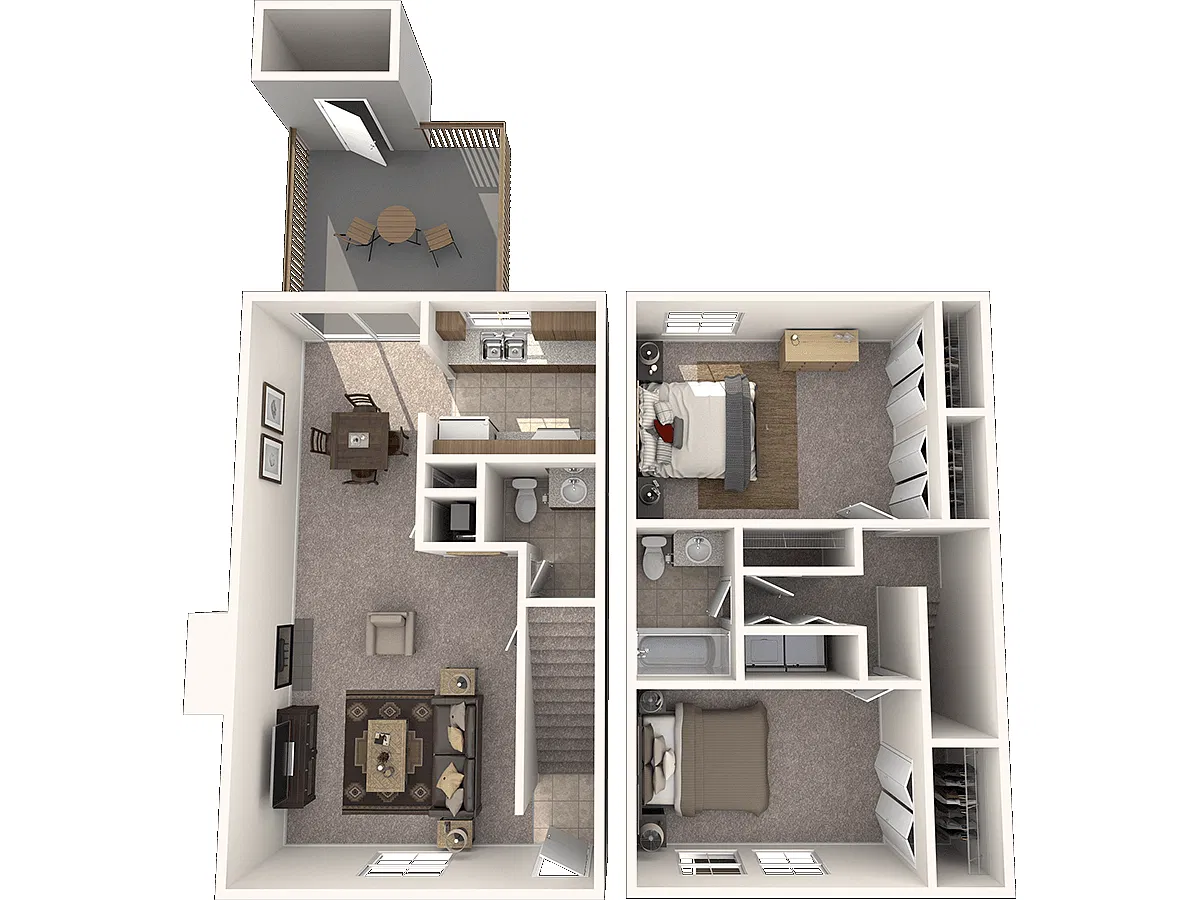 Floor plan The Den: Two Bedroom Townhome