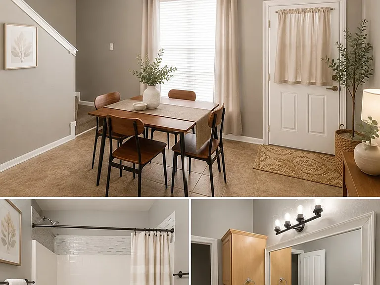 Dining Area, Room 2 Bathroom AI staged