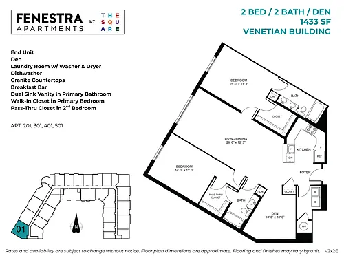 Floor plan Venetian - 2 Bed / 2 Bath / Den