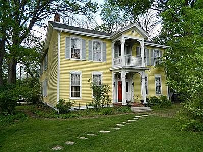 Exterior Front. The Hartman House, built in 1842, is a Greek Revival I-house form, prominently featured on pages. 7-9 in the  Greater Irvington  book by Paul Diebold.