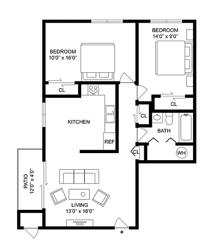 Floor plan 2 BR x 1 BA - A