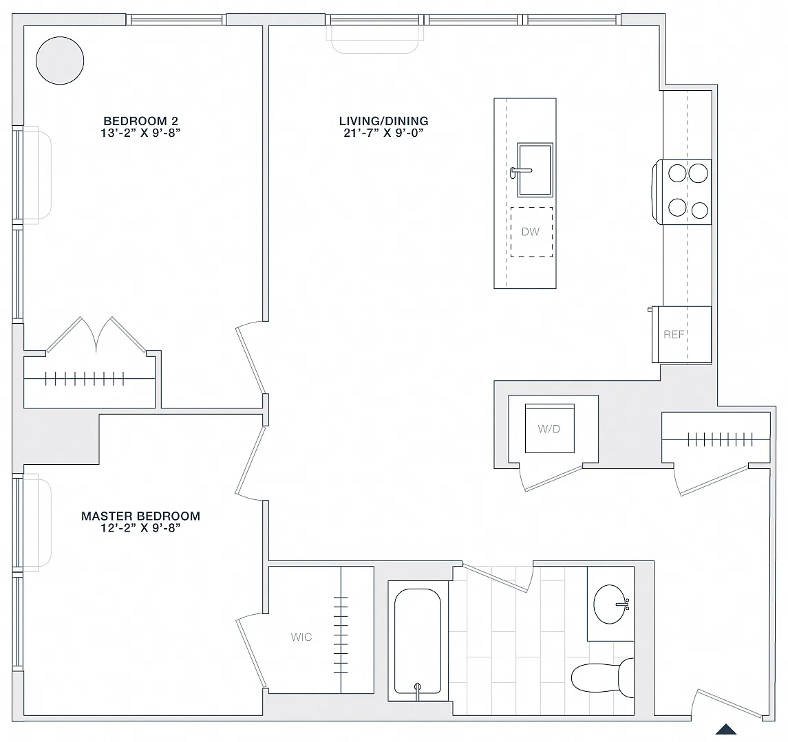 Floor plan 2 BED 1 BATH 850 RSF