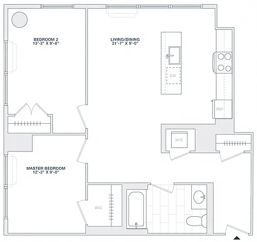Floor plan 2 BED 1 BATH 850 RSF