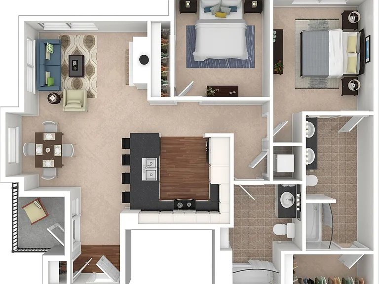 2 BD / 2 BA 1,136 SF
