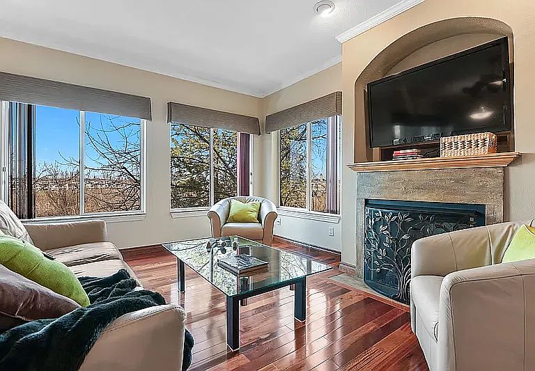 Living Room. Smart TV, Gas Fireplace and views of Kendall Yards and Downtown Spokane