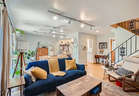 Downstairs living room and dining area.