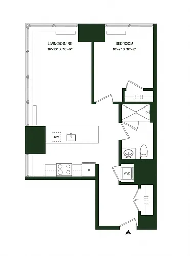 Floor plan Residence 05 - North: 1BR 1BA
