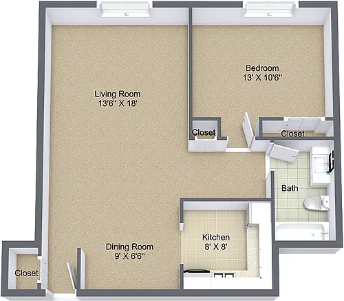Floor plan One Bedroom A2