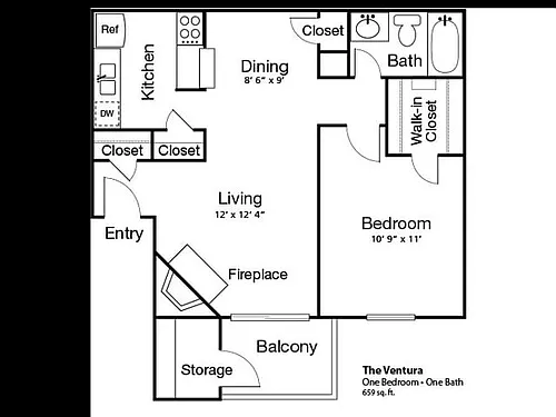 Floor plan 1 Bed, 1 Bath B (80% Income Restricted)