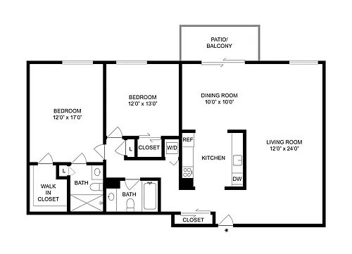 Floor plan 2 BR x 2 BA - A - Harbor View
