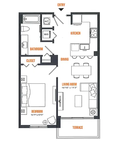 Floor plan 1 Bed / 1 Bath