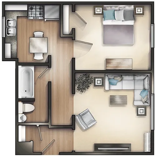 Floor plan 1 Bed 1 Bath