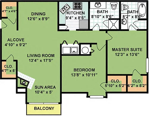 Floor plan Two Bedroom Two Bath (1,311 Square Feet)