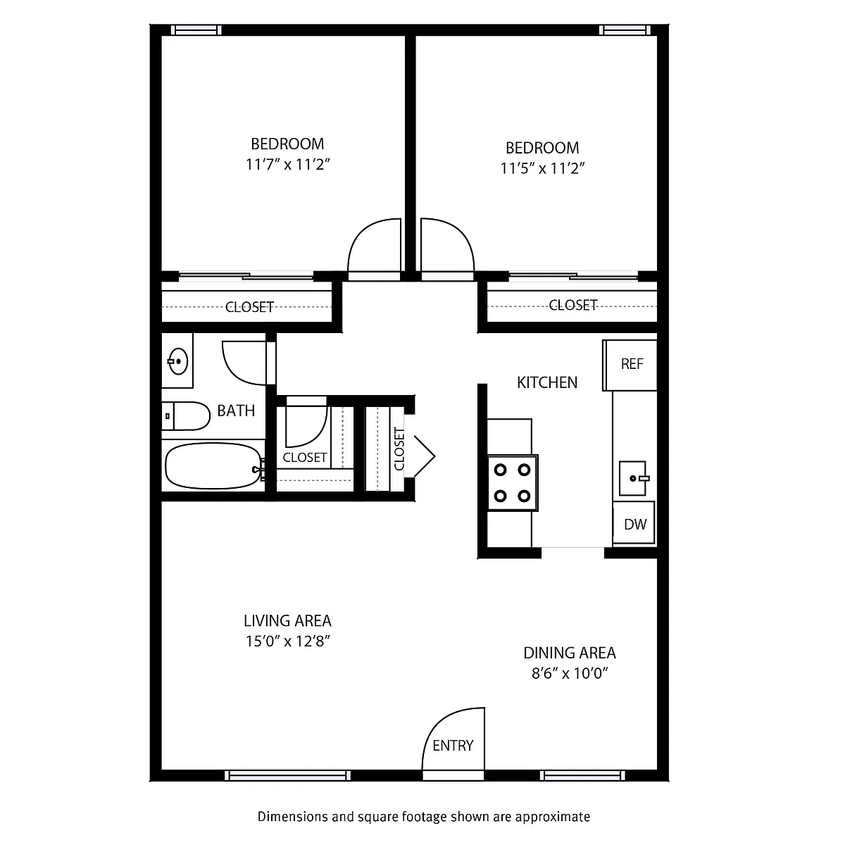 Floor plan 2 Bedroom / 1 Bath
