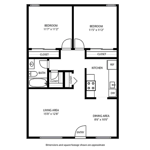 Floor plan 2 Bedroom / 1 Bath