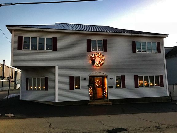 Front of building during the holiday season