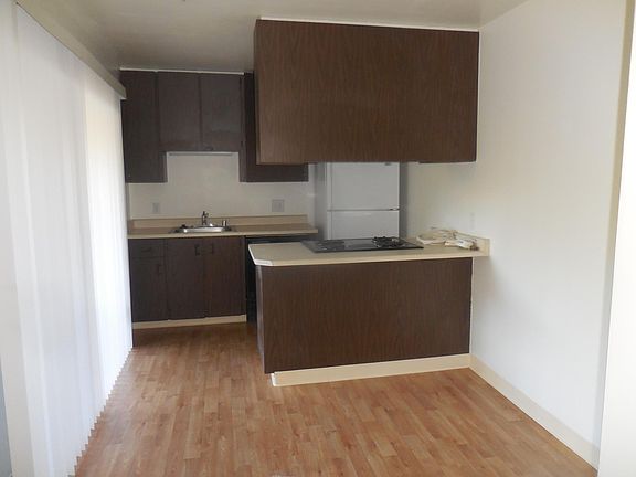 Kitchen with refrigerator, dishwasher and new electric range.