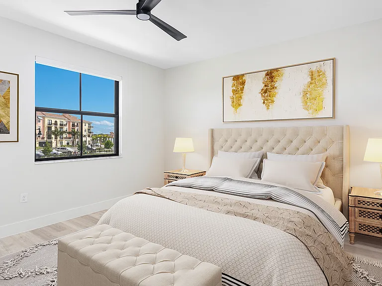 Your spacious bedroom has wood flooring throughout