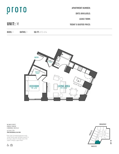 Floor plan 1 Bed/1 Bath-M