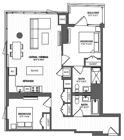 Floor plan 2 Bed/2 Bath-b48