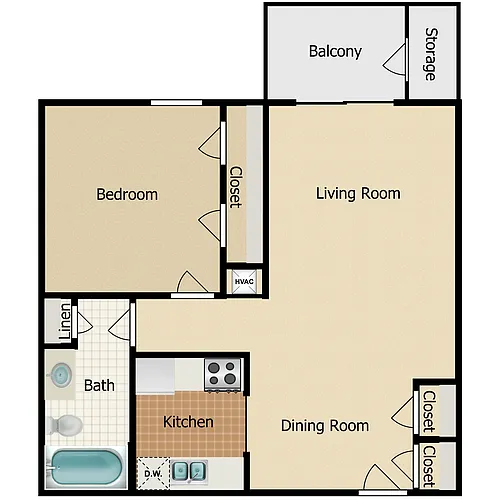 Floor plan 1 Bedroom 1 Bath