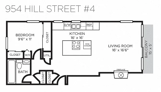 Floor plan 954 Hill Street - Large One Bedroom
