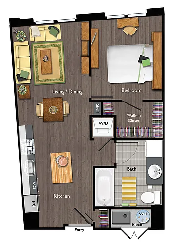 Floor plan One Bedroom/One Bathroom (A07)